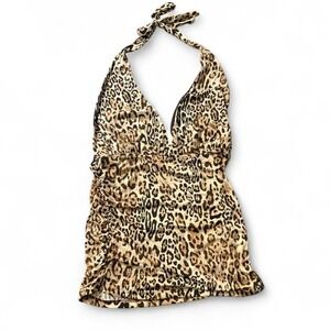 Y2K Leopard Print Halter Top Going Out Party Club Wear Indie Sleaze